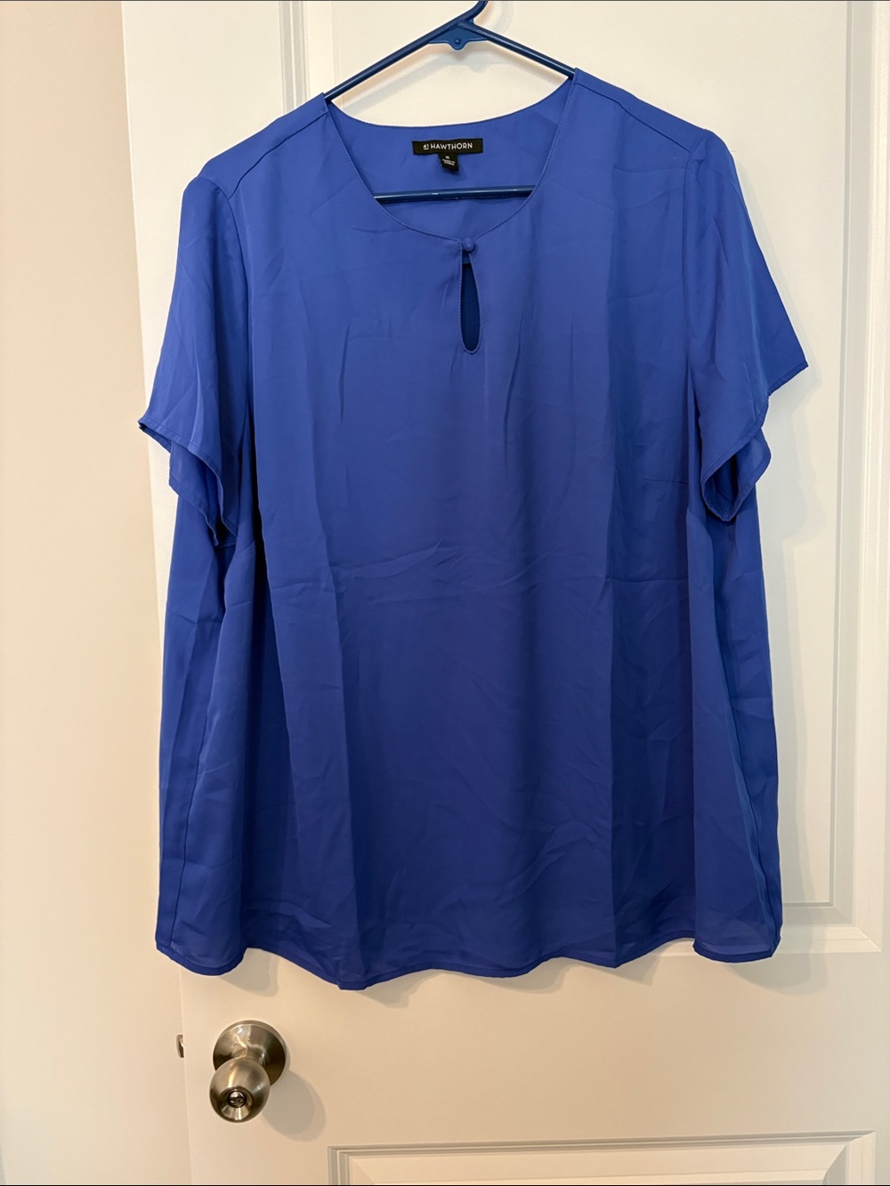 41 Hawthorn Cobalt Blue Keyhole Flutter Sleeve Blouse